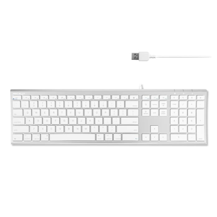 Macally Teclado de computador com fio USB ultrafino–compatível com teclado Apple ou Windows–Teclado de tamanho comp