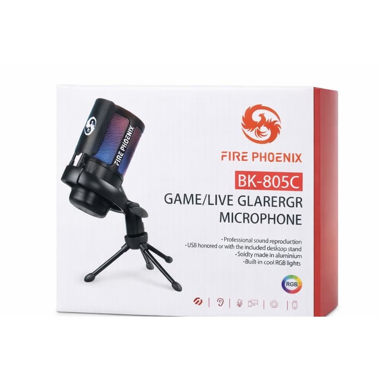 Kit Microfone Condensador RGB + Fone de Ouvido | Microfone para Podcast, Live, Gravação, PC, Notebook e Celular