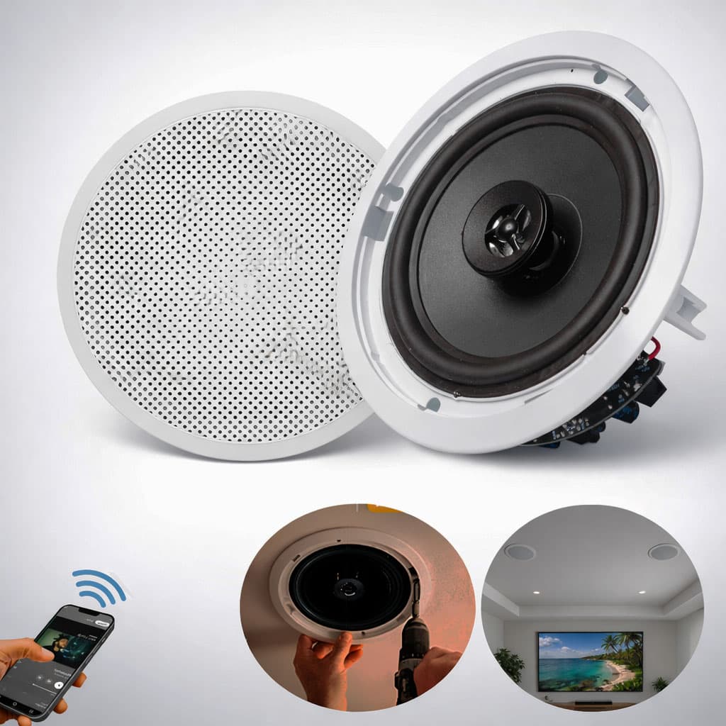 Caixa Som Teto Bluetooth 70W Rms Arandela Embutir Gesso Alexa Google Ativa Passiva