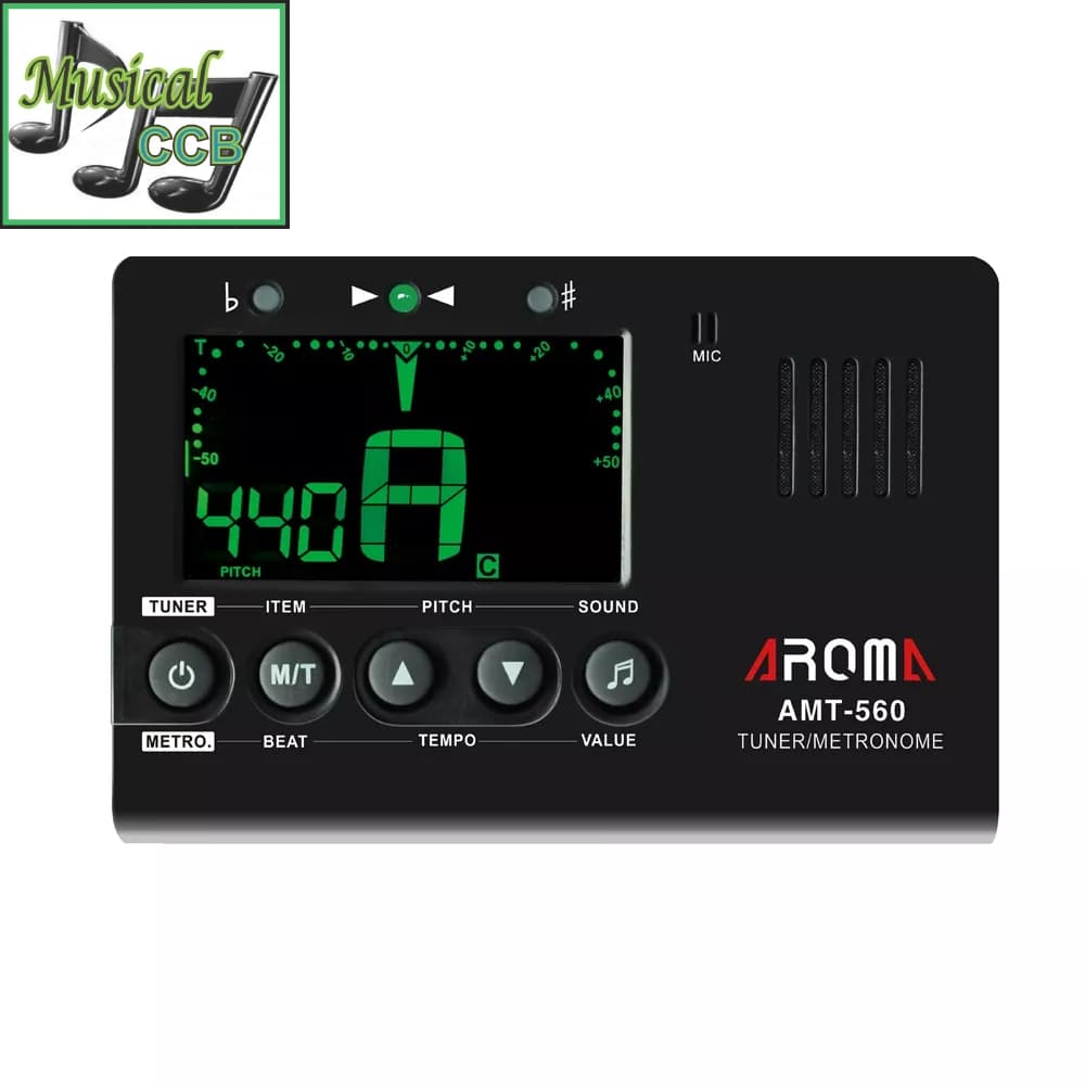 Metrônomo e Afinador Digital Cromático AROMA AMT-560 com display digital e botões de controle