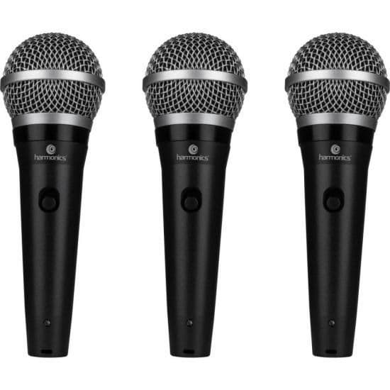 Kit de 3 microfones dinâmicos cardióides Harmonics MDU101, pretos com detalhes prateados
