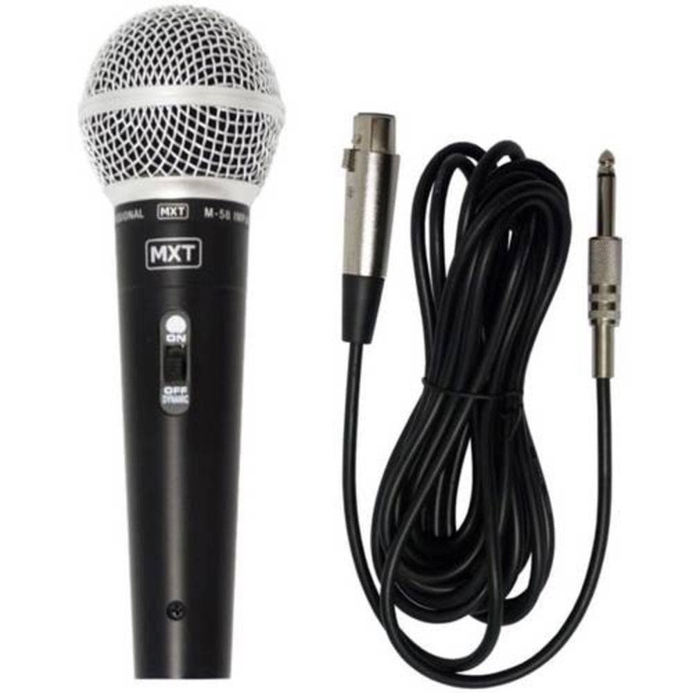 Microfone dinâmico profissional MXT com cabo de 4 metros, preto