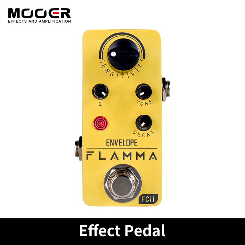Pedal de efeito FLAMMA FC11 em amarelo com botões pretos e vermelhos