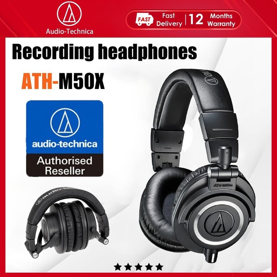 Fones de ouvido profissionais Audio-Technica ATH-M50X para monitor de estúdio, com cabo removível, preto