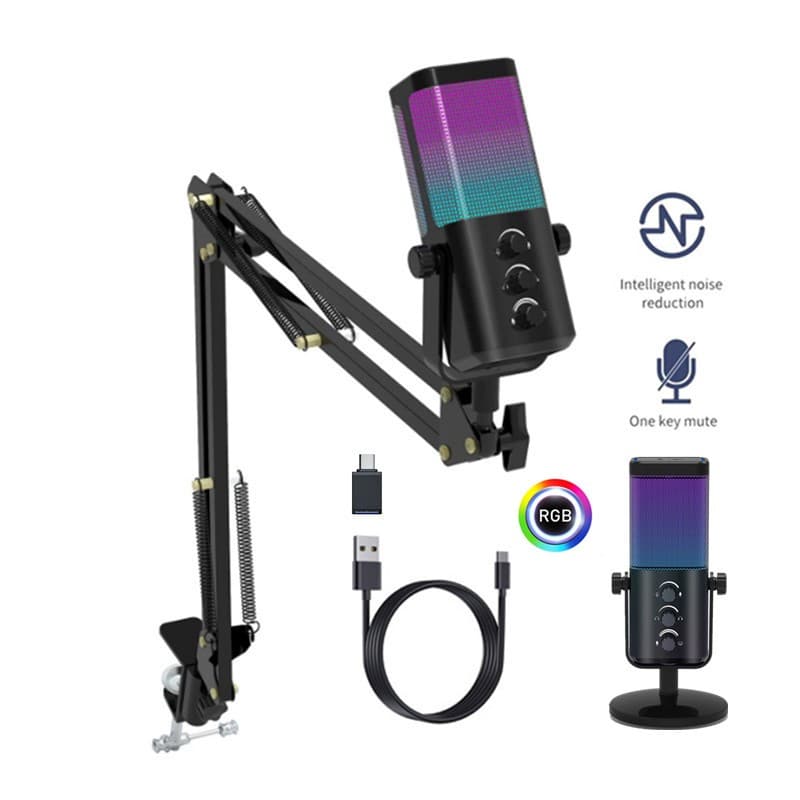 M7 PC Microfones Para Jogos Condensador RGB Microfone De Gravação De Transmissão Ao Vivo Com Suporte Telefone PS4 PS5