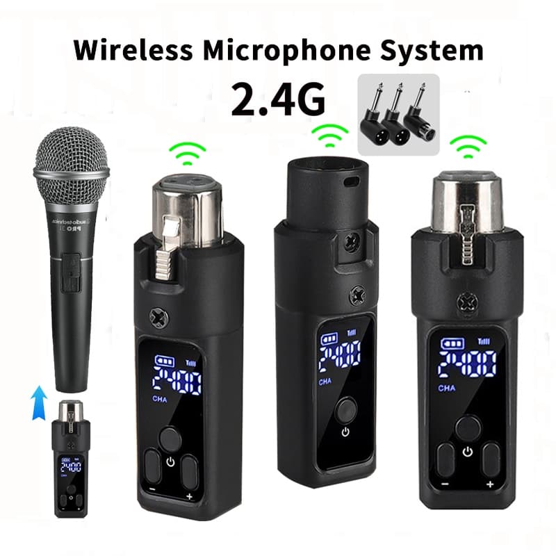 Sistema de microfone sem fio 2.4G com microfone dinâmico e adaptadores XLR