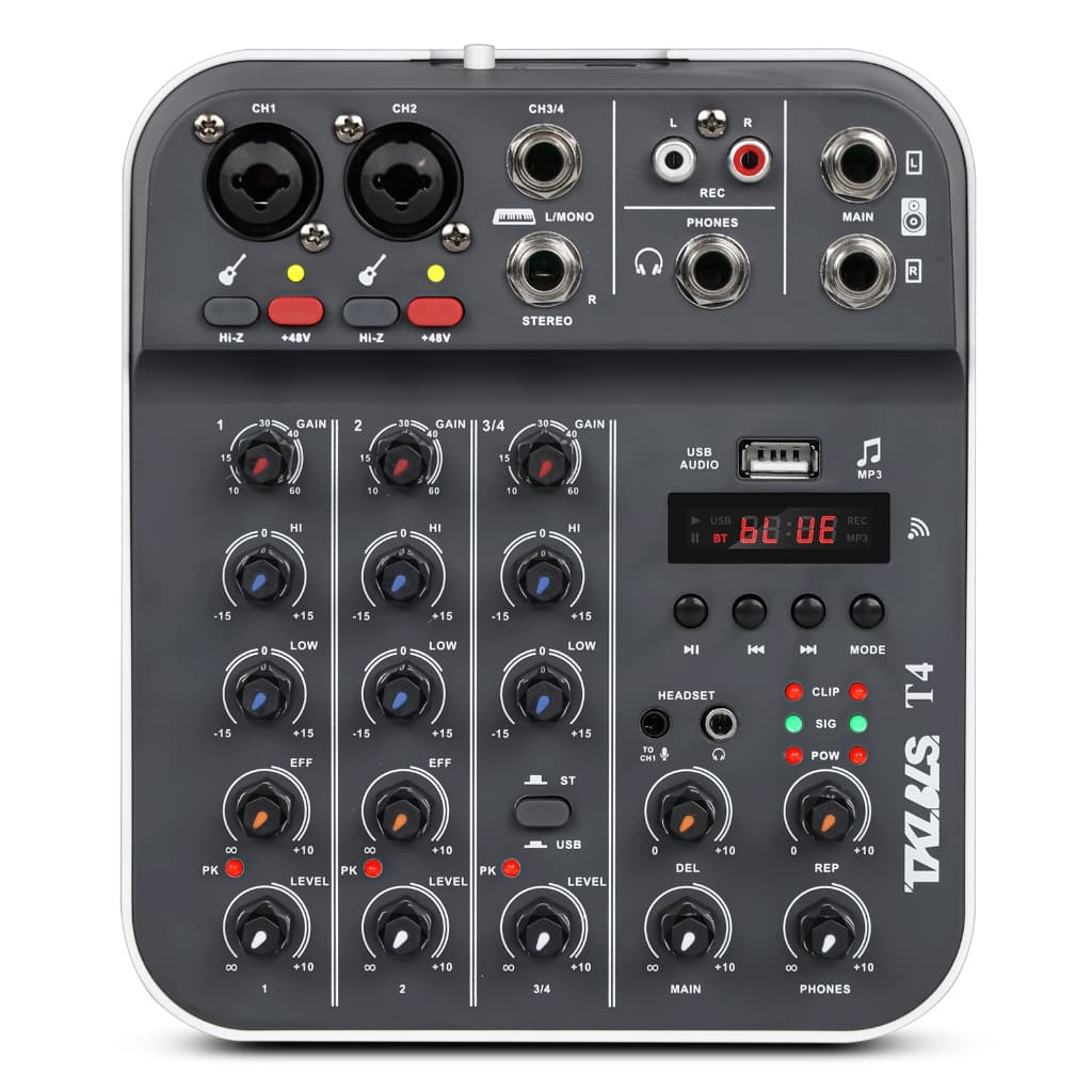 Mesa de Som 4/6 Canais T4/T6 Placa de som Profissional Áudio bluetooth PC usb 48V Potência Fantasma TKLBLS