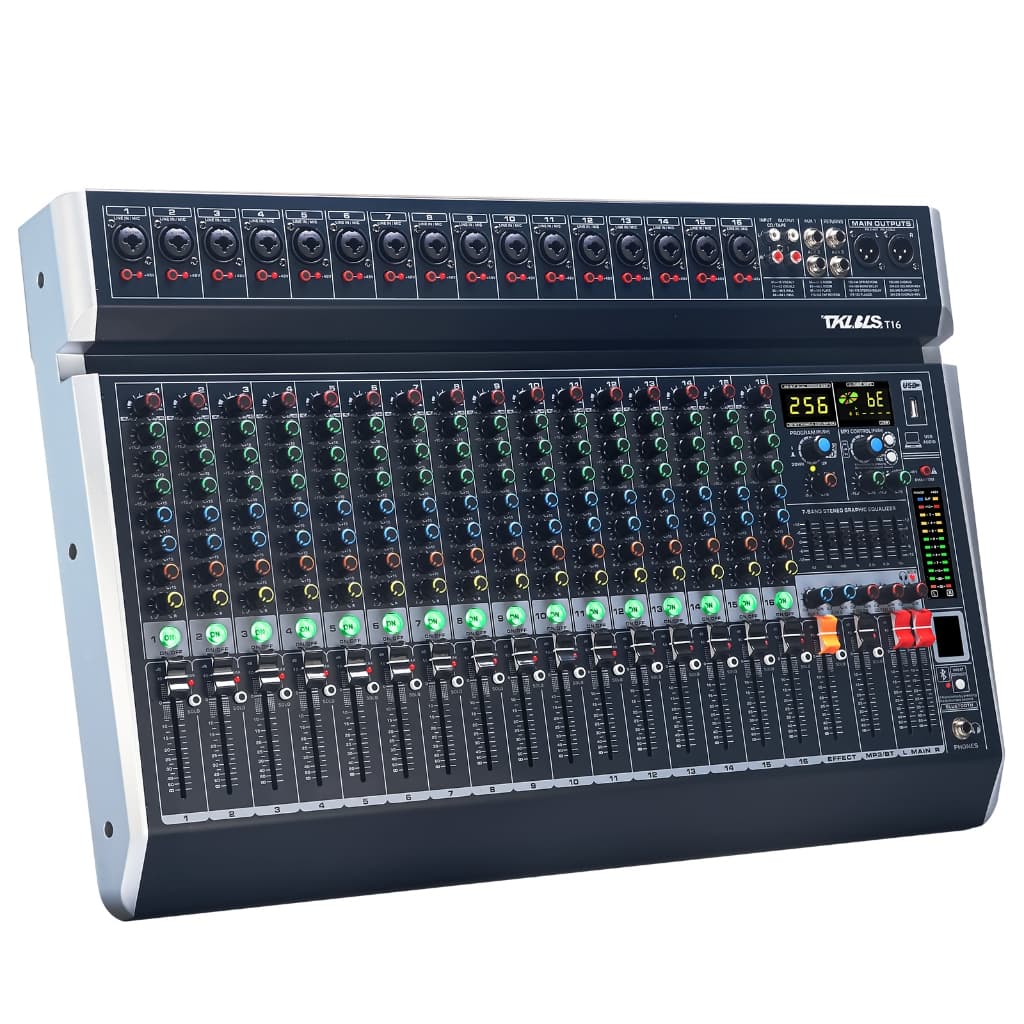 Mesa De Som 8/12/16 Canais Mixer De áudio 48+v Placa de som Bluetooth Com PC Atraso E Efeitos USB Elétrico Tela LCD