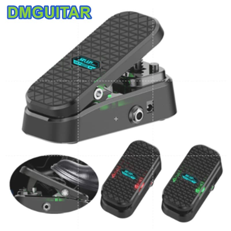 Pedal de guitarra elétrica MP-1 Novo Volume Ativo E Pedal Wah Mini 2 Em 1 Combo De Efeito, preto com textura de diamante e botões verdes e vermelhos.