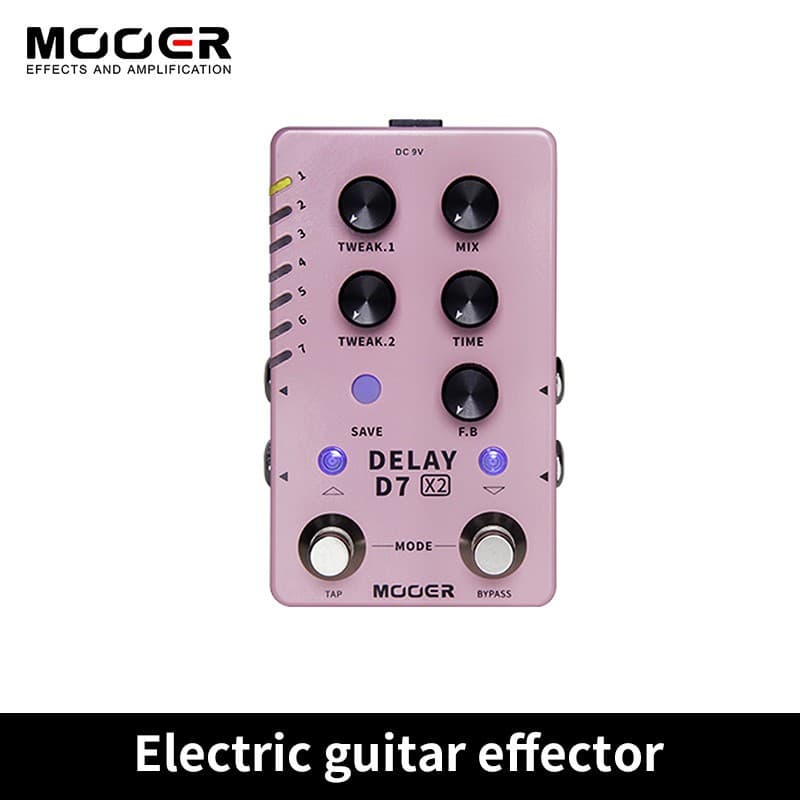 Mooer D7 Delay X2 Pedal De Atraso Estéreo Integrado Analógico/Digital/Dinâmico/Duplo/Fuzz 14 Efeitos Guitarra Função De 