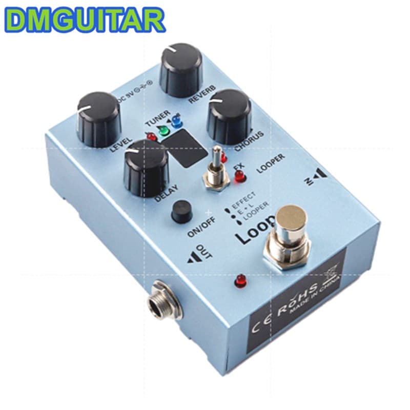 Pedal de looper de guitarra multi-efeitos com atraso, coro, reverb e sintonizador em azul