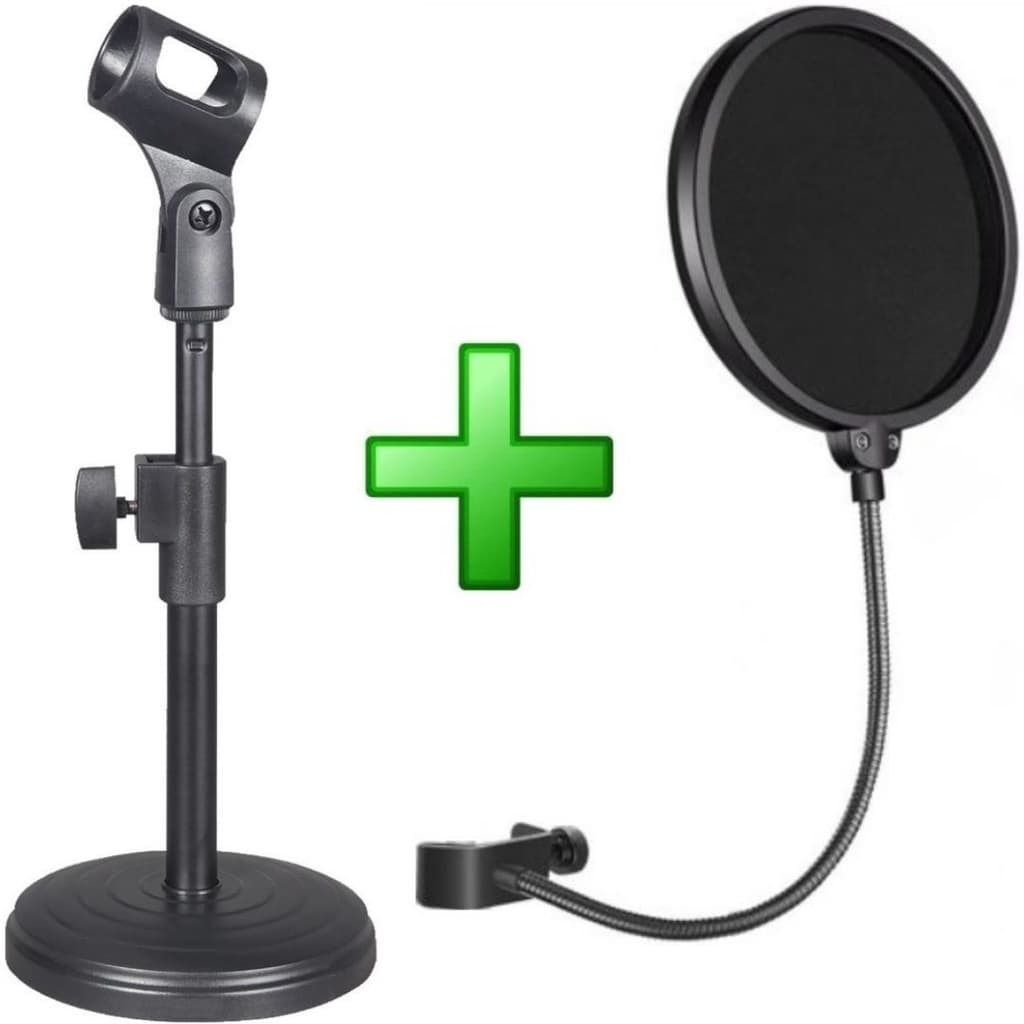 Kit suporte de mesa para microfone com tripé e filtro anti-pop, preto