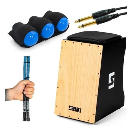 Kit musical Spark com cajon elétrico, baquetas e cabos P10