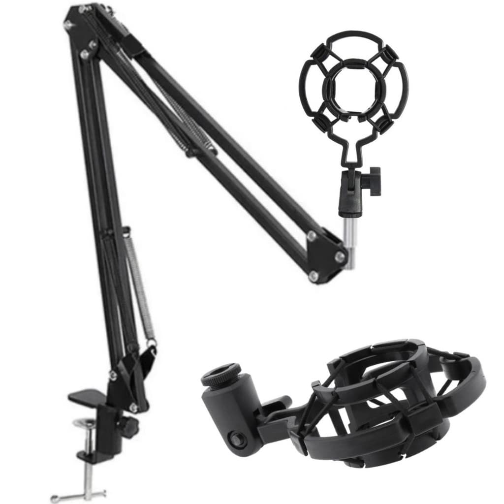 Kit de suporte para microfone com braço articulado e shock mount aranha preto