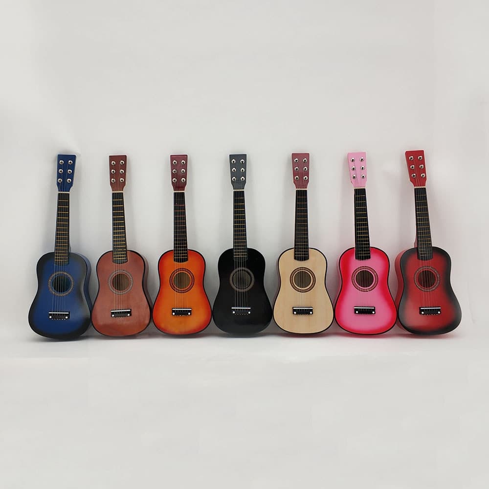 Children learn music Guitarra pequena de 23 polegadas de madeira, multi-cores, instrumento musical de iluminação infantil, instrumento musical de seis cordas, guitarra pequena