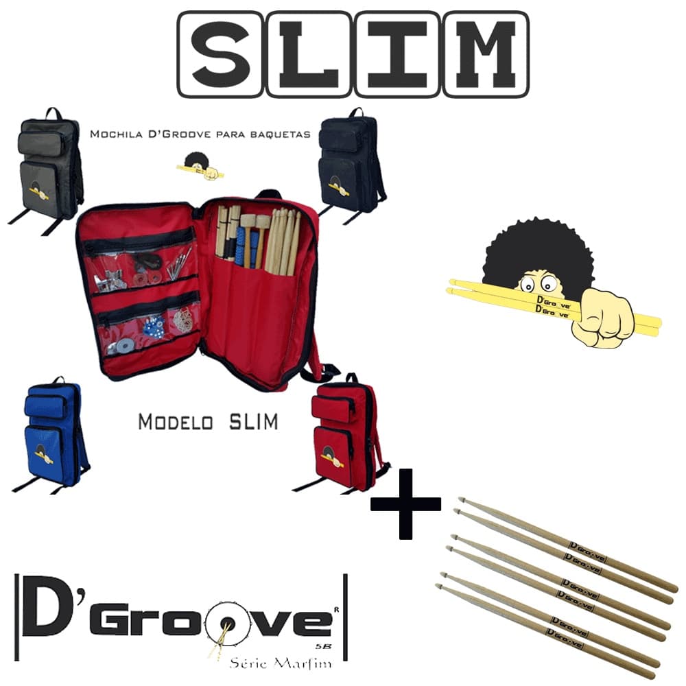 Kit mochila de baquetas (Slim) SILK com 3 Pares de baquetas DGroove