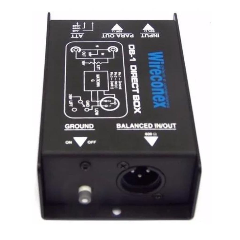 Direct Box Passivo Wireconex WDI600 com diagrama técnico e conector XLR