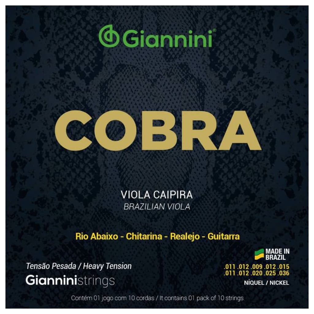 Kit 5 Encordoamento Viola Caipira Giannini Cobra GESVNP Níckel Pesada