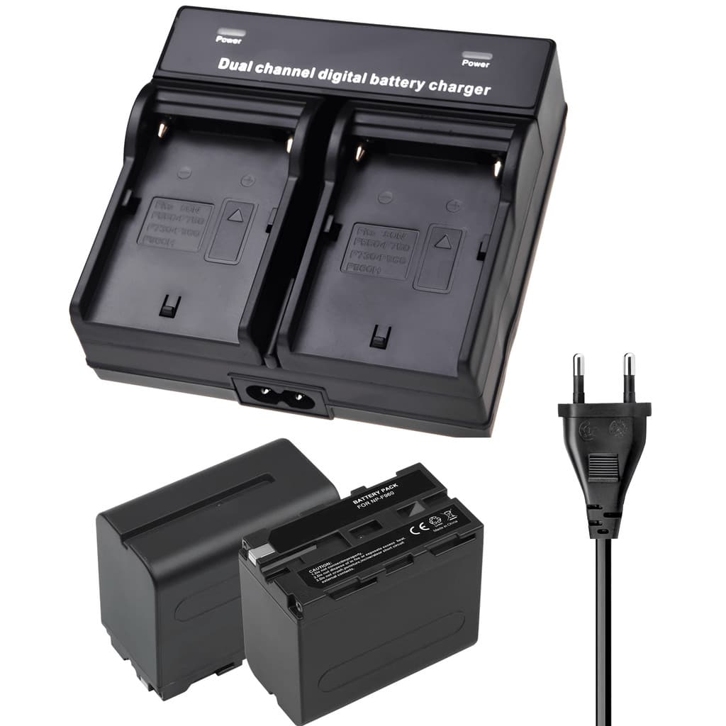 Kit 2x Baterias e Carregador Duplo NP-F960/F970 para Monitores, Iluminadores Leds e Estúdio