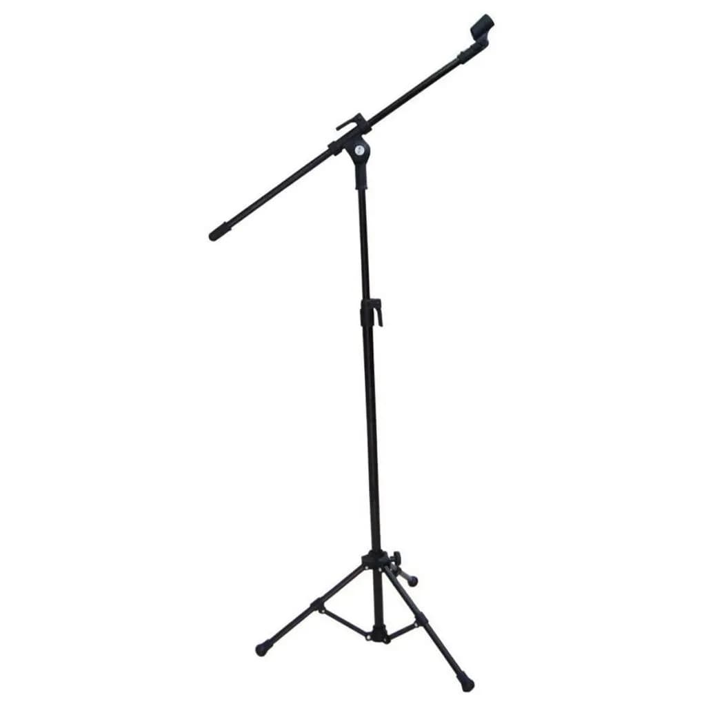 Suporte de microfone girafa preto ajustável com três seções e base de três pernas