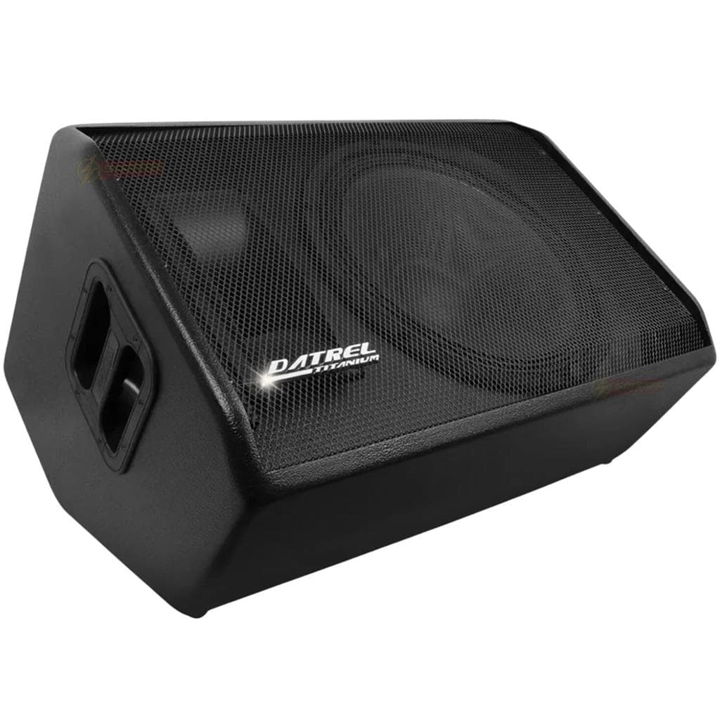 Caixa de som monitor Datrel 15 polegadas 300W RMS preta, para retorno de palco ou igreja.