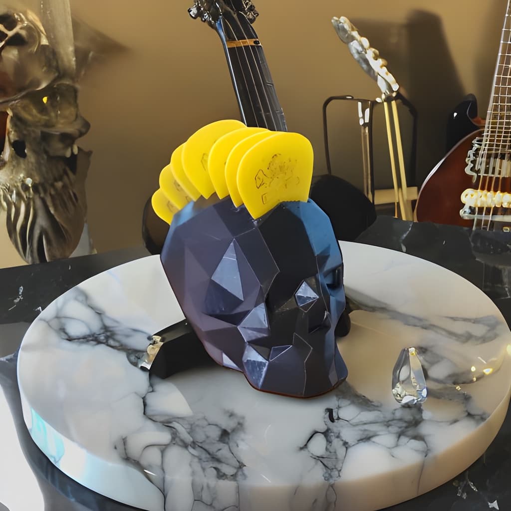 Porta Palhetas De Mesa Decorativo Caveira 3d - 7 espaços para Palhetas cor Preta Porta Palhetas, Suporte ParaPalhetas, C