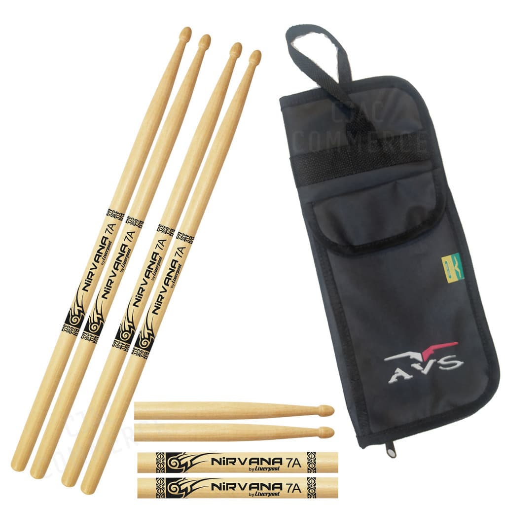 Baqueta Bateria 7A Nirvana Liverpool com Bag de Baquetas para até 8 pares