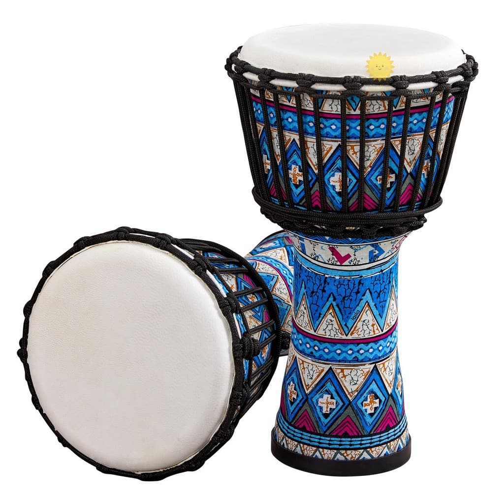 Tambor africano portátil de 8 polegadas com padrões de arte coloridos, fundo branco