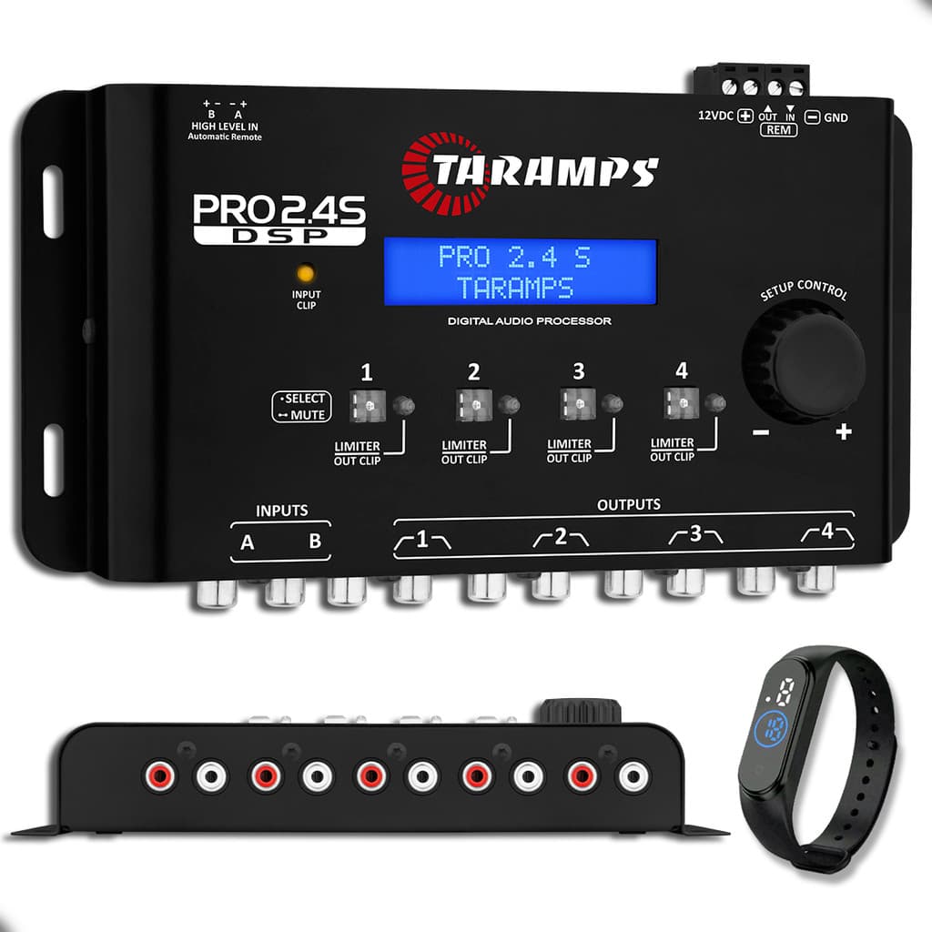 Processador de Áudio Taramps PRO 2.4s 4 Vias com controle remoto e smartwatch