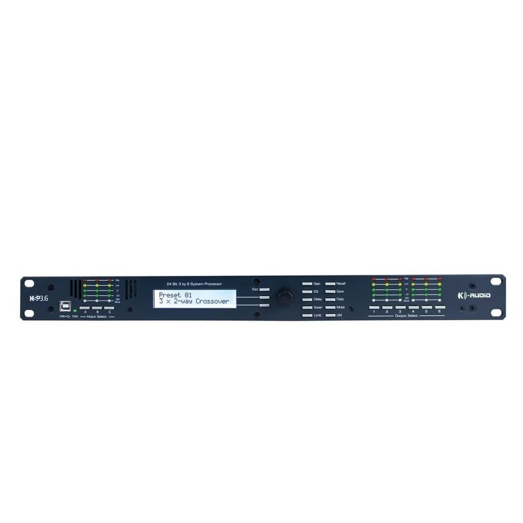 Processador de áudio digital K-Audio KSP3.6 em fundo branco