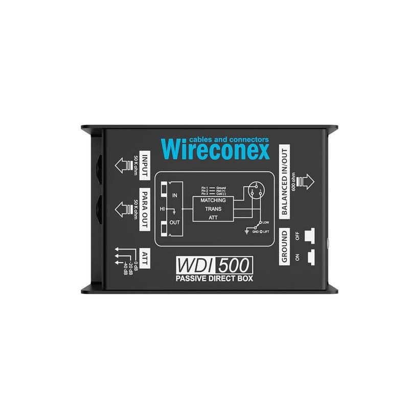 Caixa direta passiva WDI/500 da Wireconex com conectores de entrada e saída
