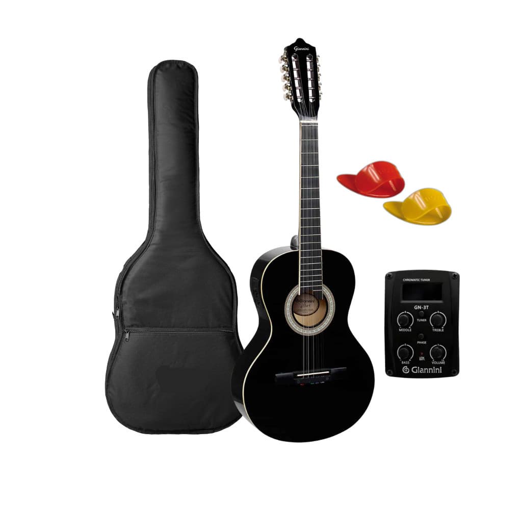 Viola caipira elétrica Giannini VS-14 EQ BK Preta brilhante com capa e afinador digital