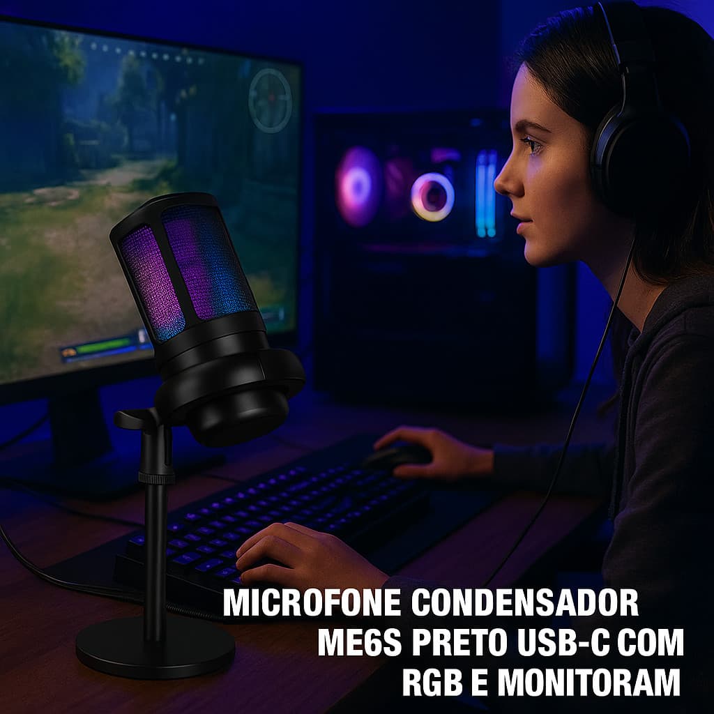 Microfone Gamer Condensador Podcast Alta Sensibilidade Rgb  - Microfones e Gravadores
