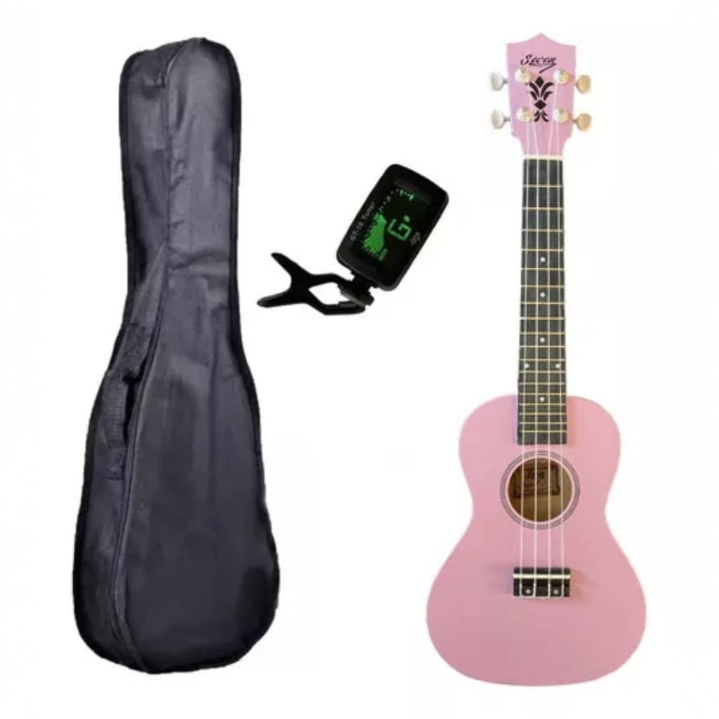 Ukulele rosa Seven Concert com estojo e afinador digital