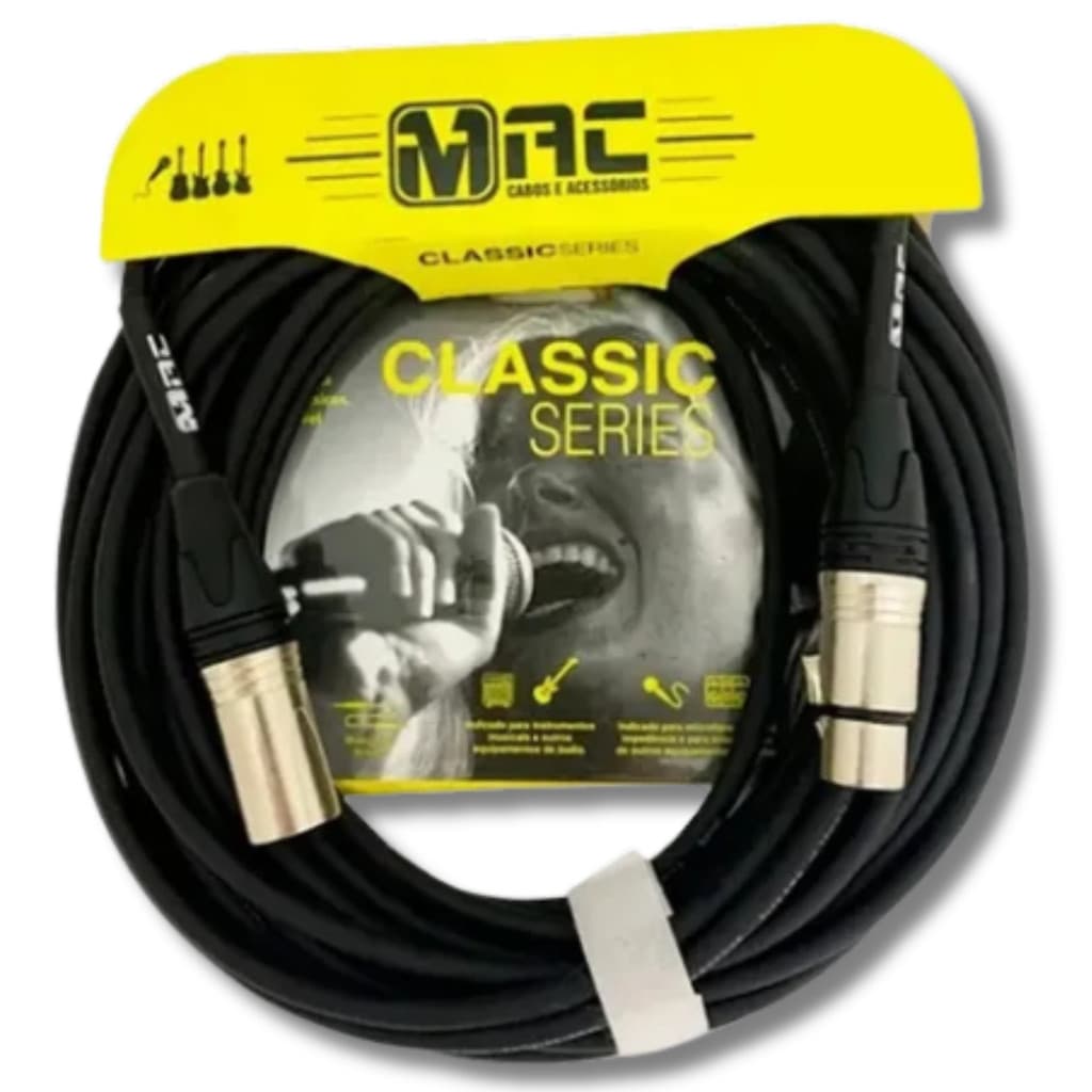 Cabo XLR balanceado 4,57m Classic Séries Mac Cabos, preto com conectores dourados