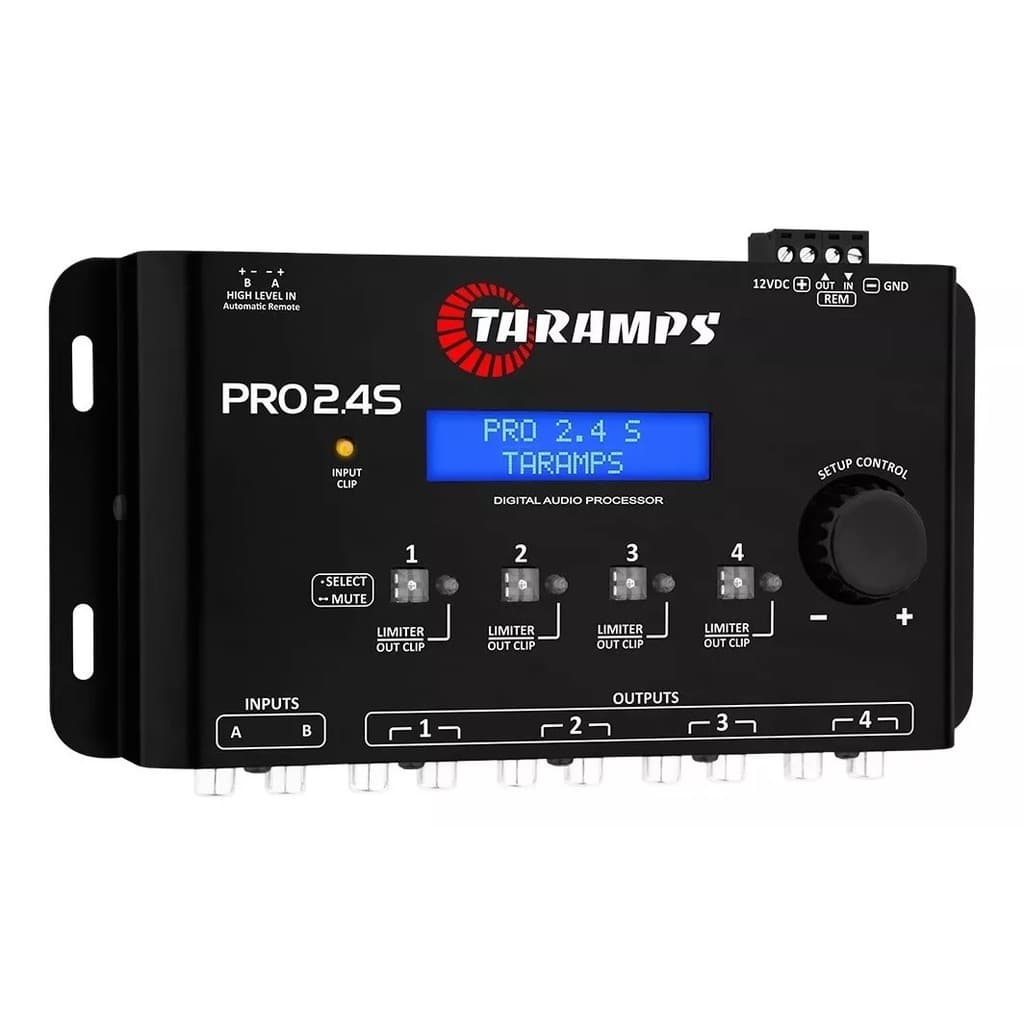 Processador de Áudio Digital Taramps Pro 2.4S com tela LCD e botões numerados