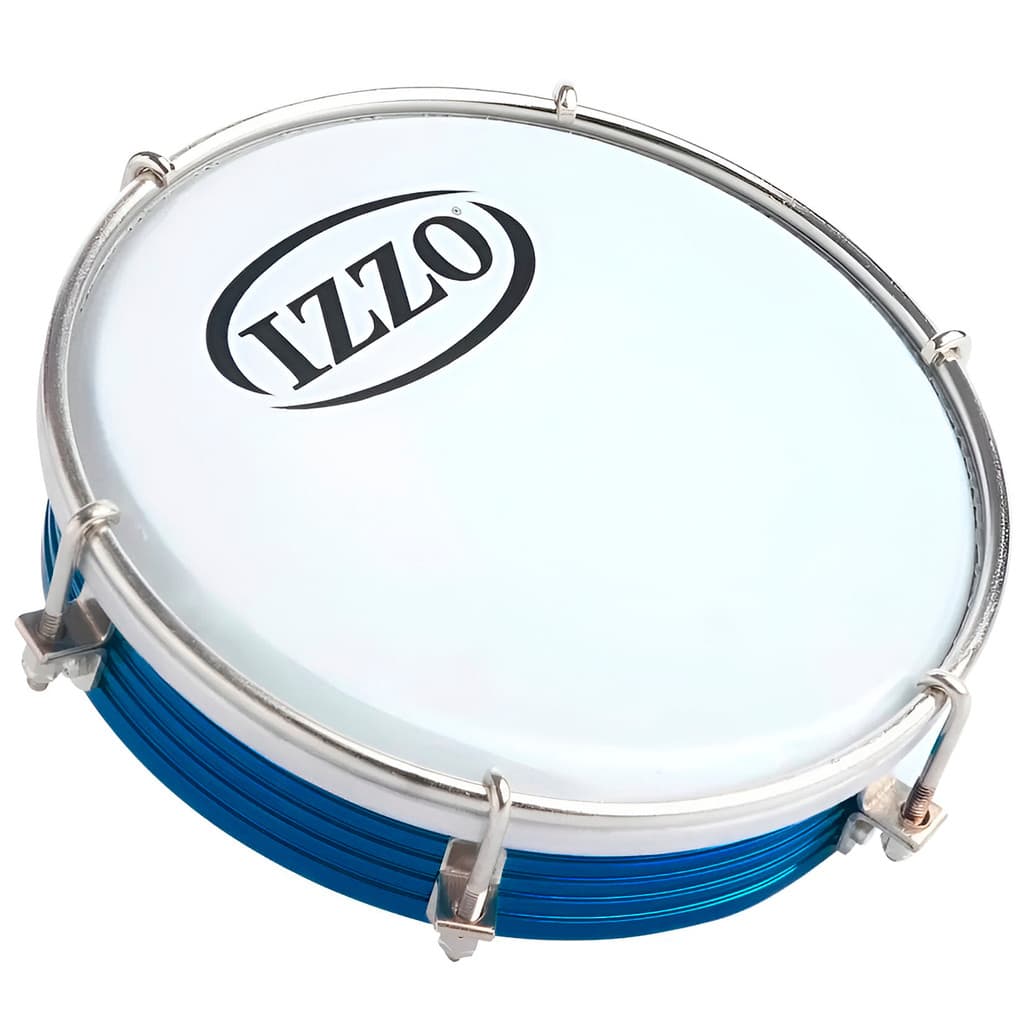 Tamborim Alumínio Anodizado Azul Com Pele Leitosa Izzo 6 Polegadas