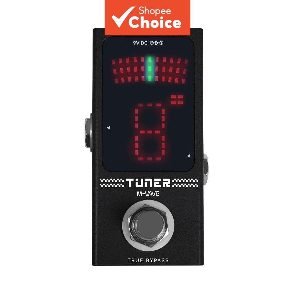 Pedal afinador de guitarra M-Wave com display LED vermelho e verde
