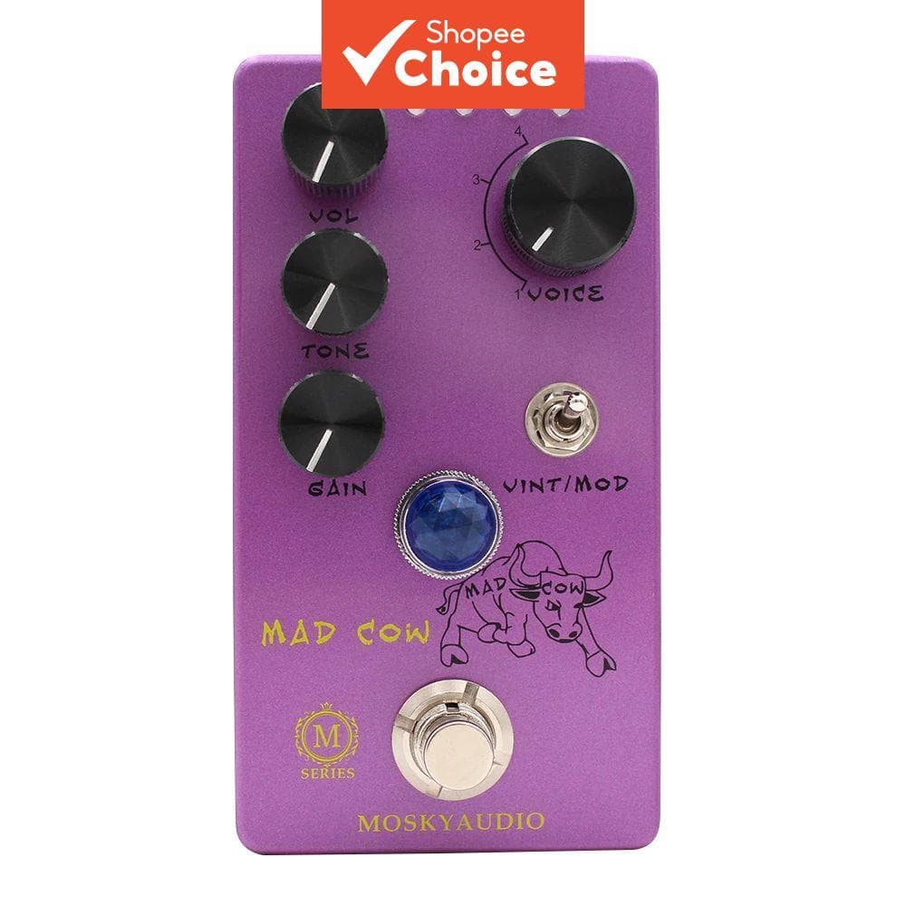  Pedal de Distorção Mosky Audio Mad Cow, Pedal de Distorção com 4 Modos de Voz, True Bypass