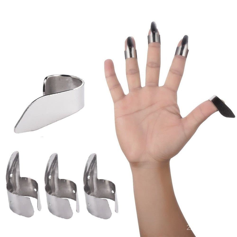 Diretamente do fabricante: Palheta para guitarra, palheta de dedo prateada metálica, 1 palheta para polegar, 3 palhetas 