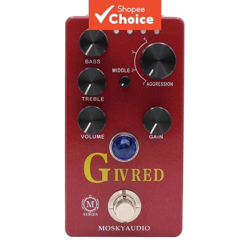 Pedal de Efeito Mosky G IV RED para Guitarra Elétrica com Controles de Bass, Middle, Treble, Volume, Gain e Aggression