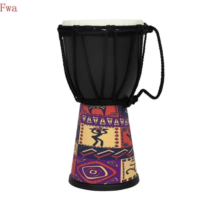 Tambor de mão africano Fwa 4 polegadas, profissional, em PVC, com pele, padrão geométrico, preto, alça preta, borda branca