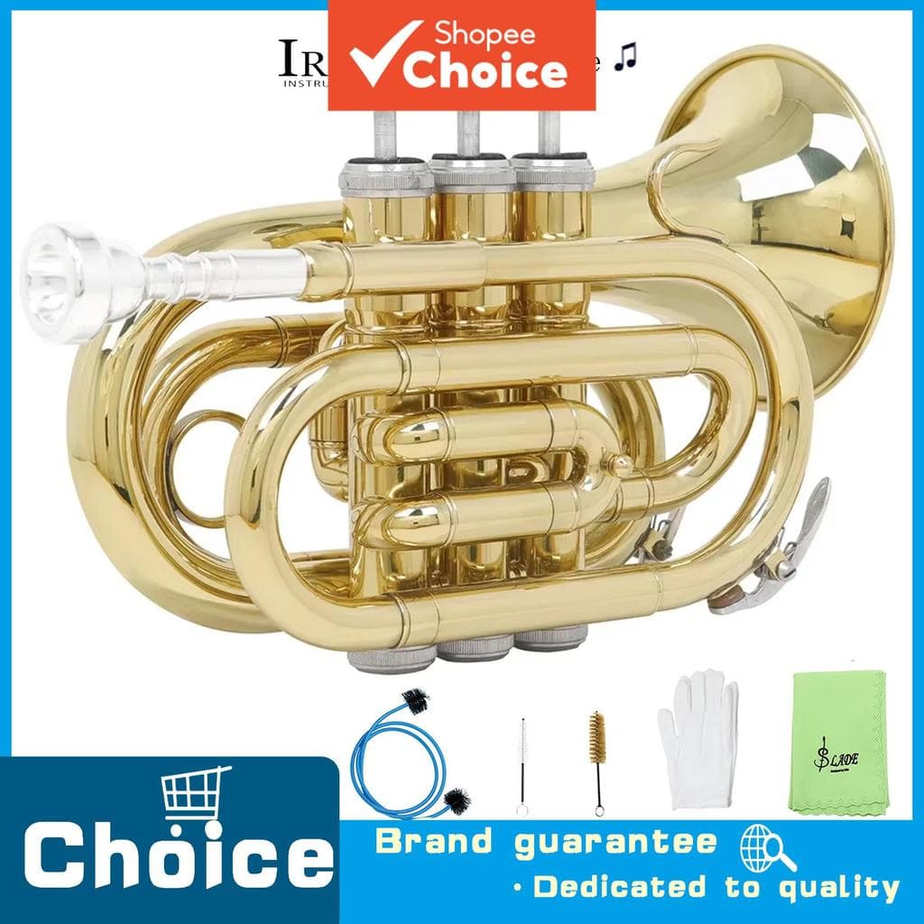  Trompete de Bolso Shuffle Corneta Bb Trompete de Latão Corpo de Latão Instrumentos com Estojo Luvas Bocal Acessórios