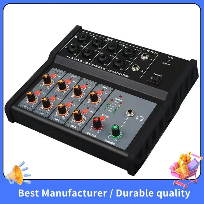 Mixer De Áudio Digital De 8 Canais , Console De Mixagem Multifuncional Estéreo Para DJ Gravação De Transmissão Ao Vivo ,