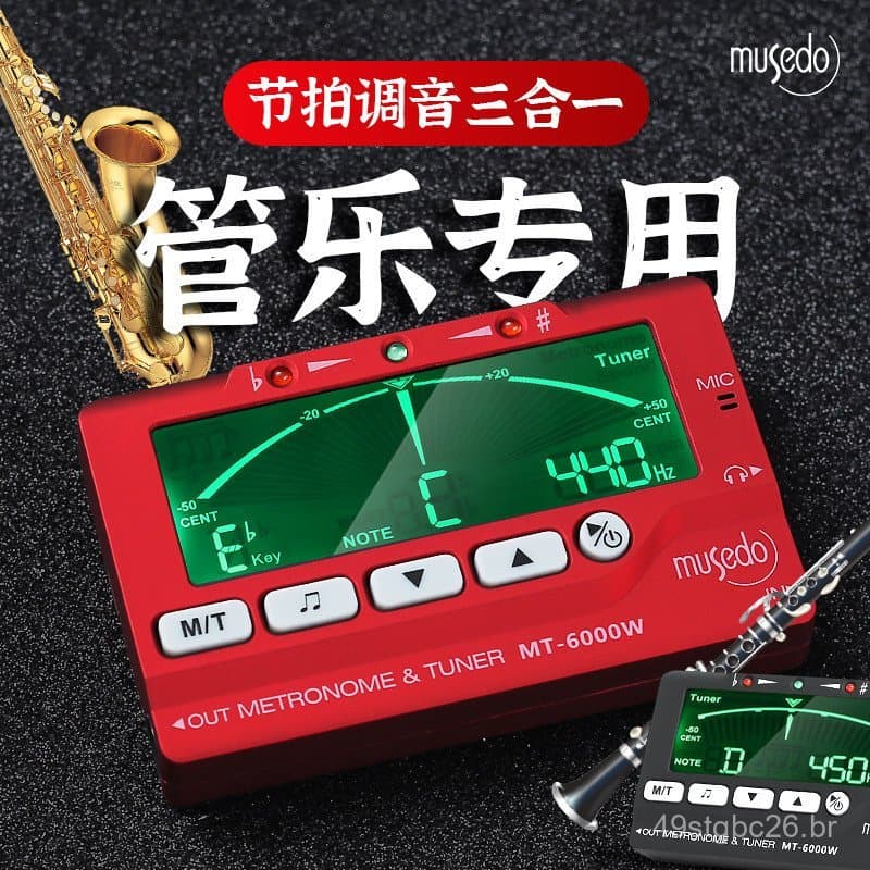 Afinador eletrônico vermelho MT-6000W com display verde para instrumentos de sopro
