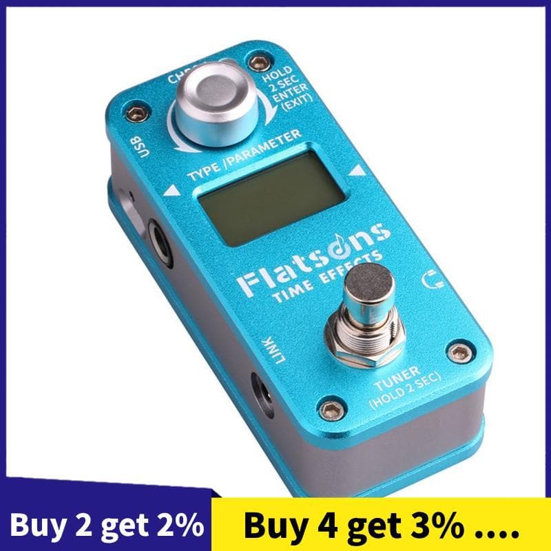 Pedal de efeitos de guitarra FTE2 com atraso, reverb e afinação, azul e cinza