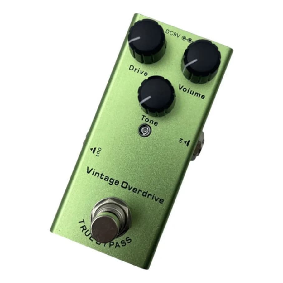 Pedal de guitarra verde Vintage Overdrive com botões de controle