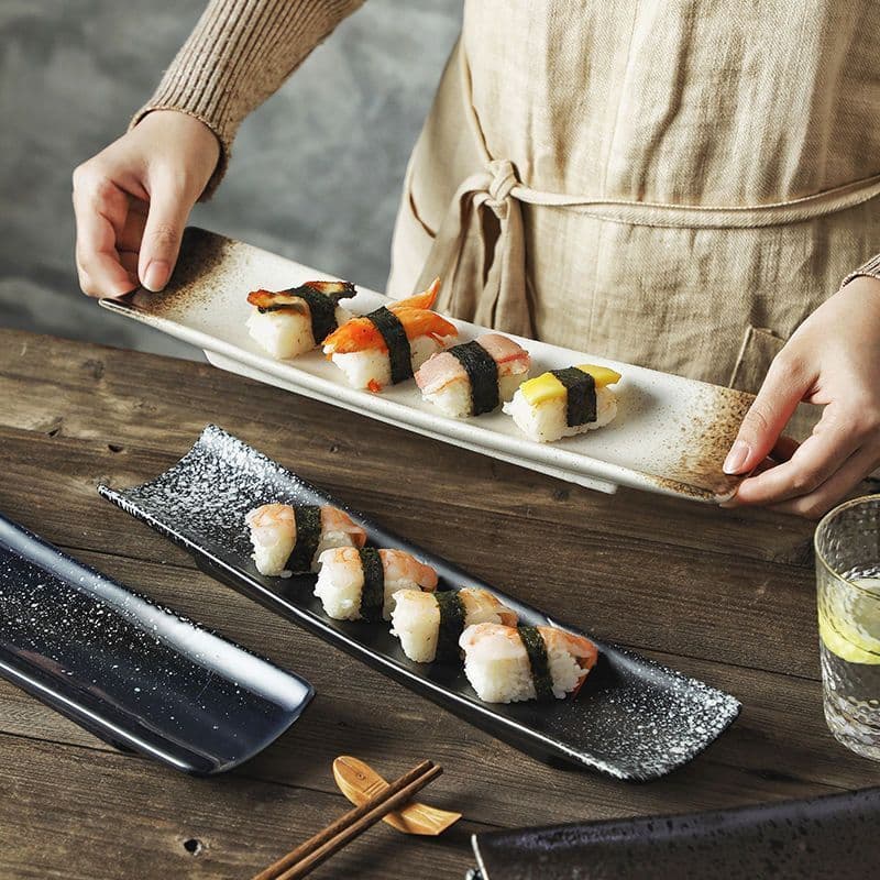 Prato de Sushi estilo japonês, prato de tira longa, lanche criativo, prato de comida ocidental, prato de Sashimi, prato 