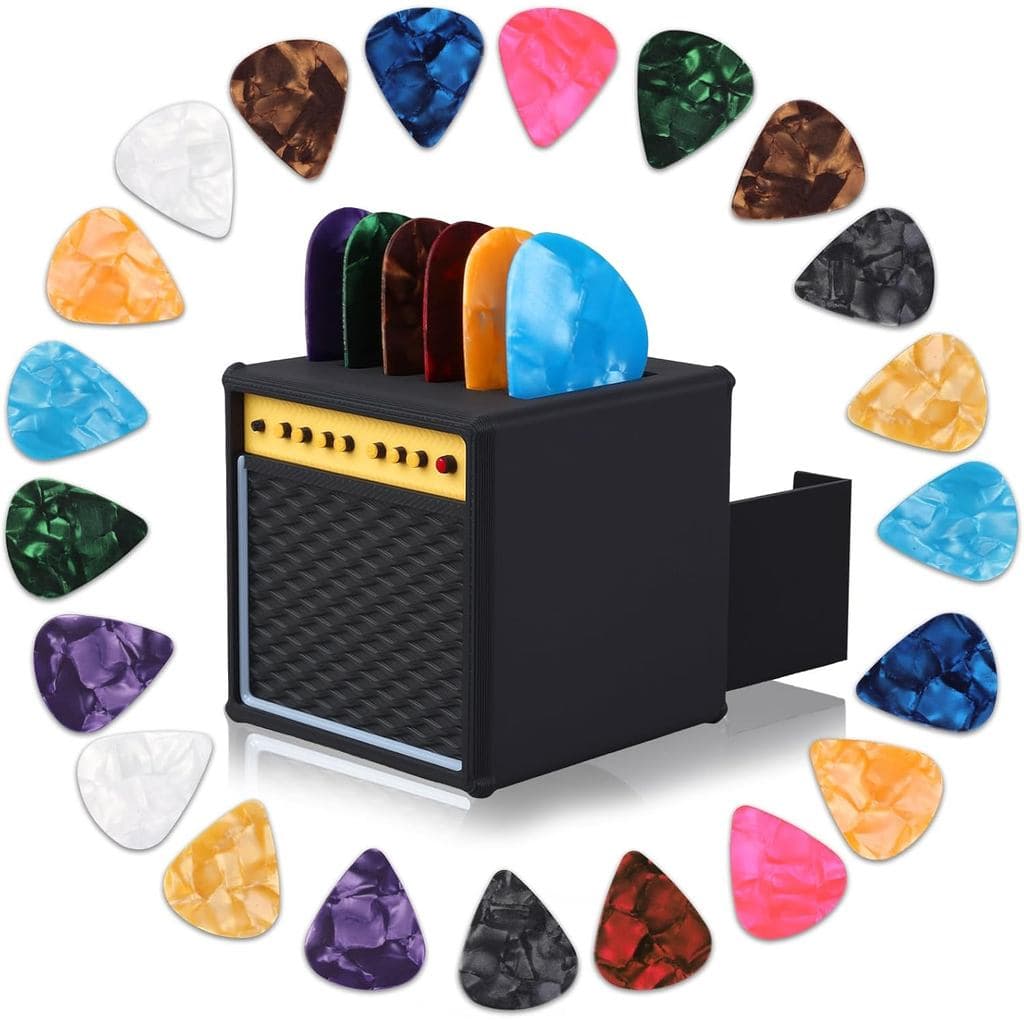 Caixa de Armazenamento para Palhetas de Guitarra com 22 Peças, Suporte Vintage para Palhetas de Guitarra com 21 Palhetas