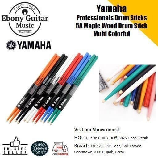 Baquetas de Bateria Profissionais Yamaha 5A, Baquetas de Madeira de Bordo, Multi Coloridas para Uso em Prática, Baqueta